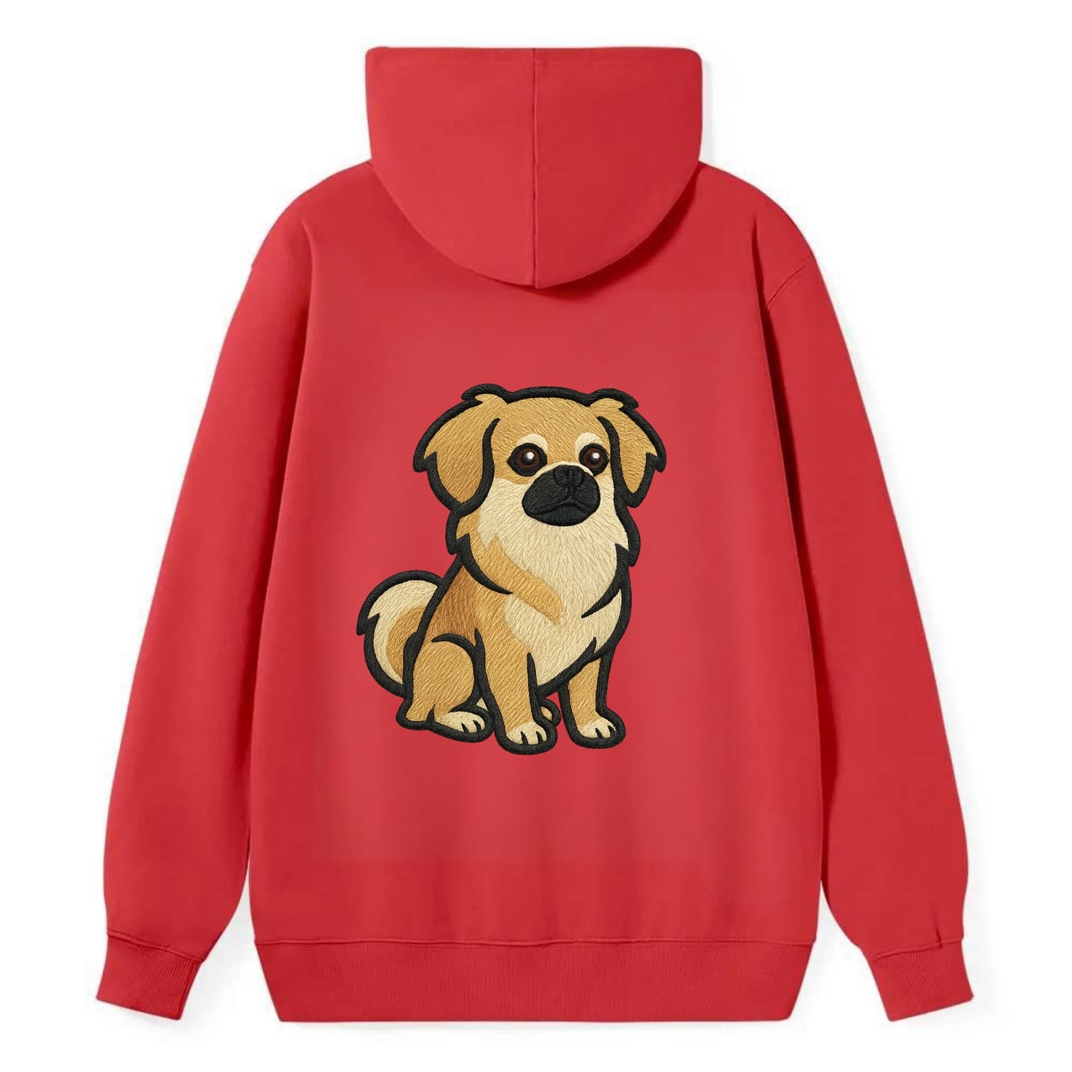Tibetan Spaniel - Fawn small dog embroidered design - Classic Pullover Hoodie - Red