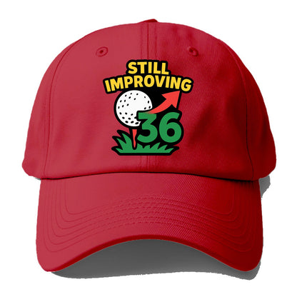 Handicap number getting higher with arrow - "Still Improving" - optimistic handicap - Baseball Cap - Red