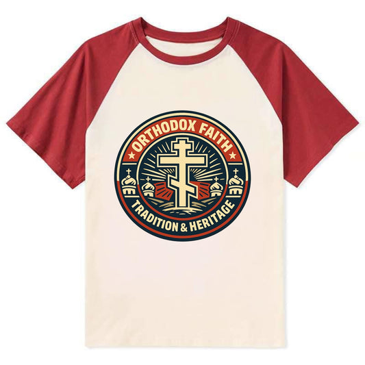 Faithful Heritage Emblem - Contrast Raglan T-shirt - Red