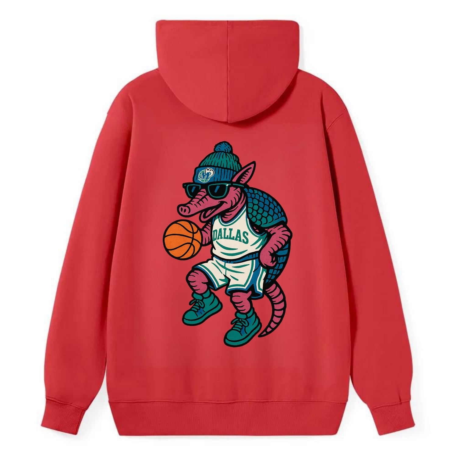 Dallas Armadillo wearing Mavericks beanie with cowboy hat patch and - Classic Pullover Hoodie - Red