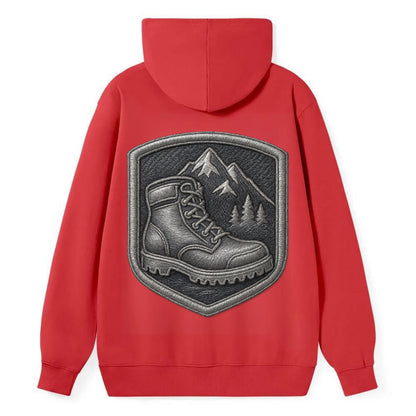 Hiking boots with mountain peak - hiker pride - Classic Pullover Hoodie - Red