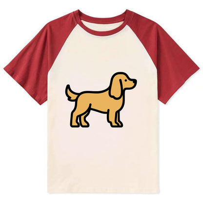 Cocker Spaniel - Golden colored flat side profile - Contrast Raglan T-shirt - Red