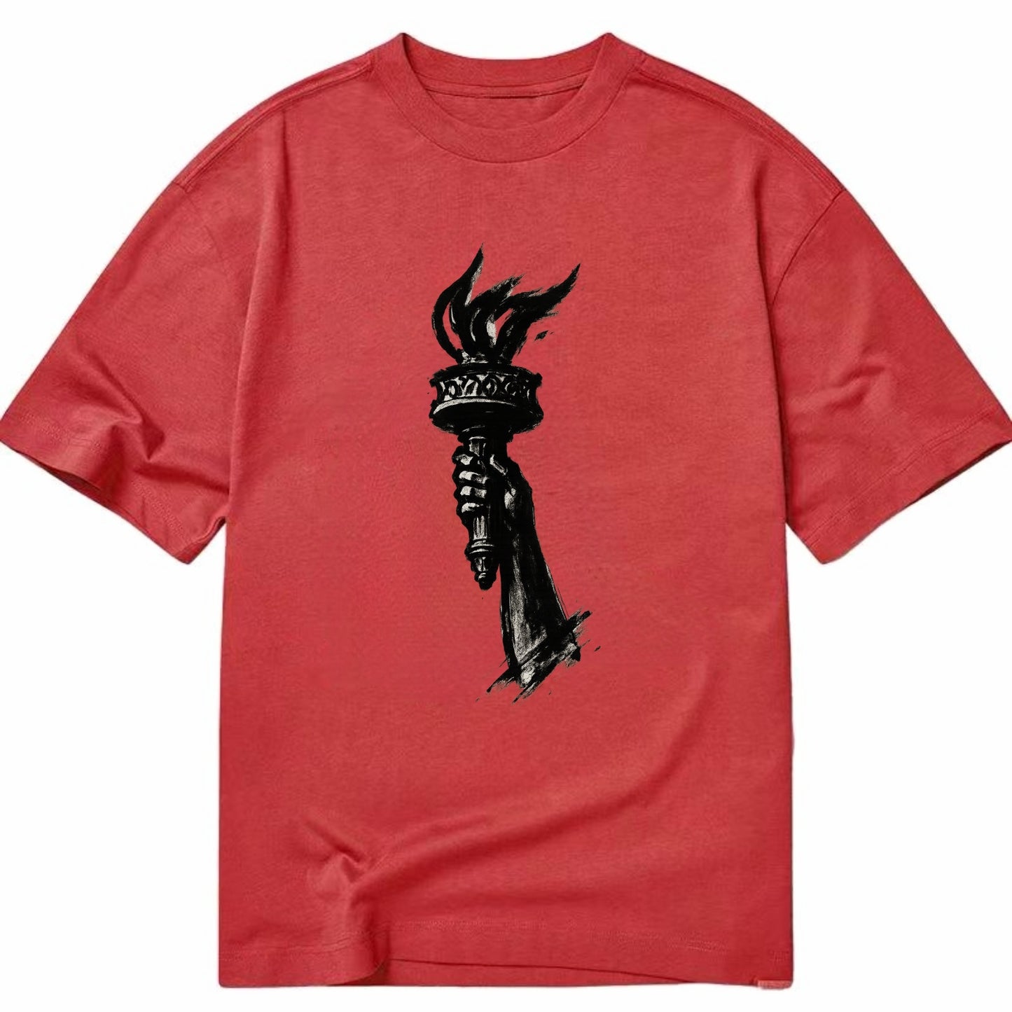 Statue of Liberty torch - freedom and democracy ink painting - Classic T-shirt - Red