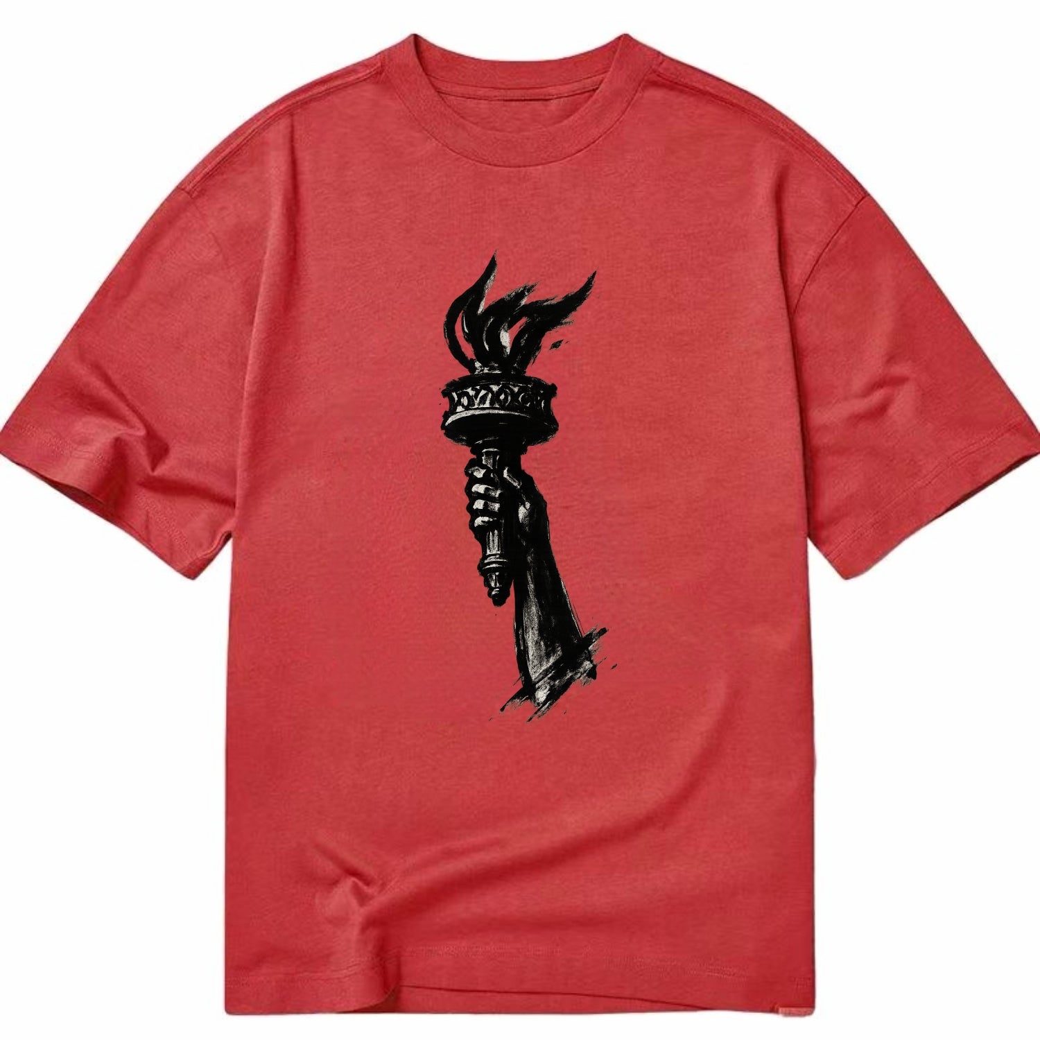 Statue of Liberty torch - freedom and democracy ink painting - Classic T-shirt - Red