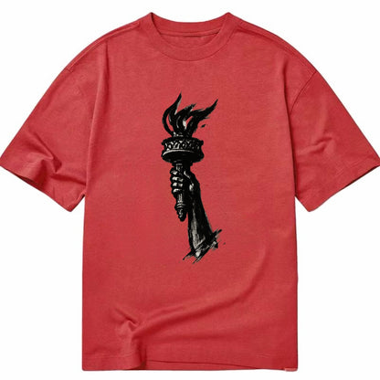 Statue of Liberty torch - freedom and democracy ink painting - Classic T-shirt - Red
