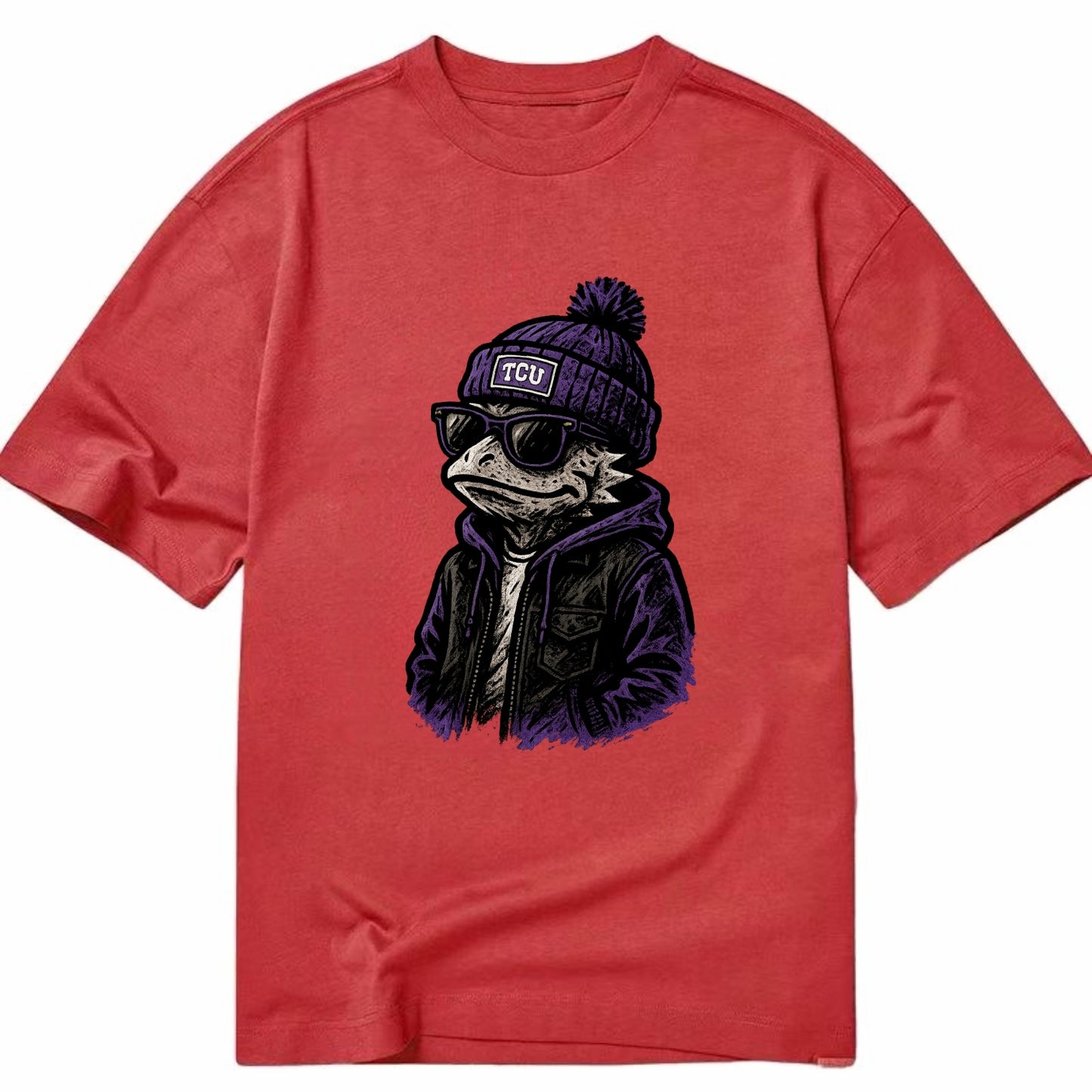 Fort Worth Frog wearing TCU beanie with horned patch - Classic T-shirt - Red