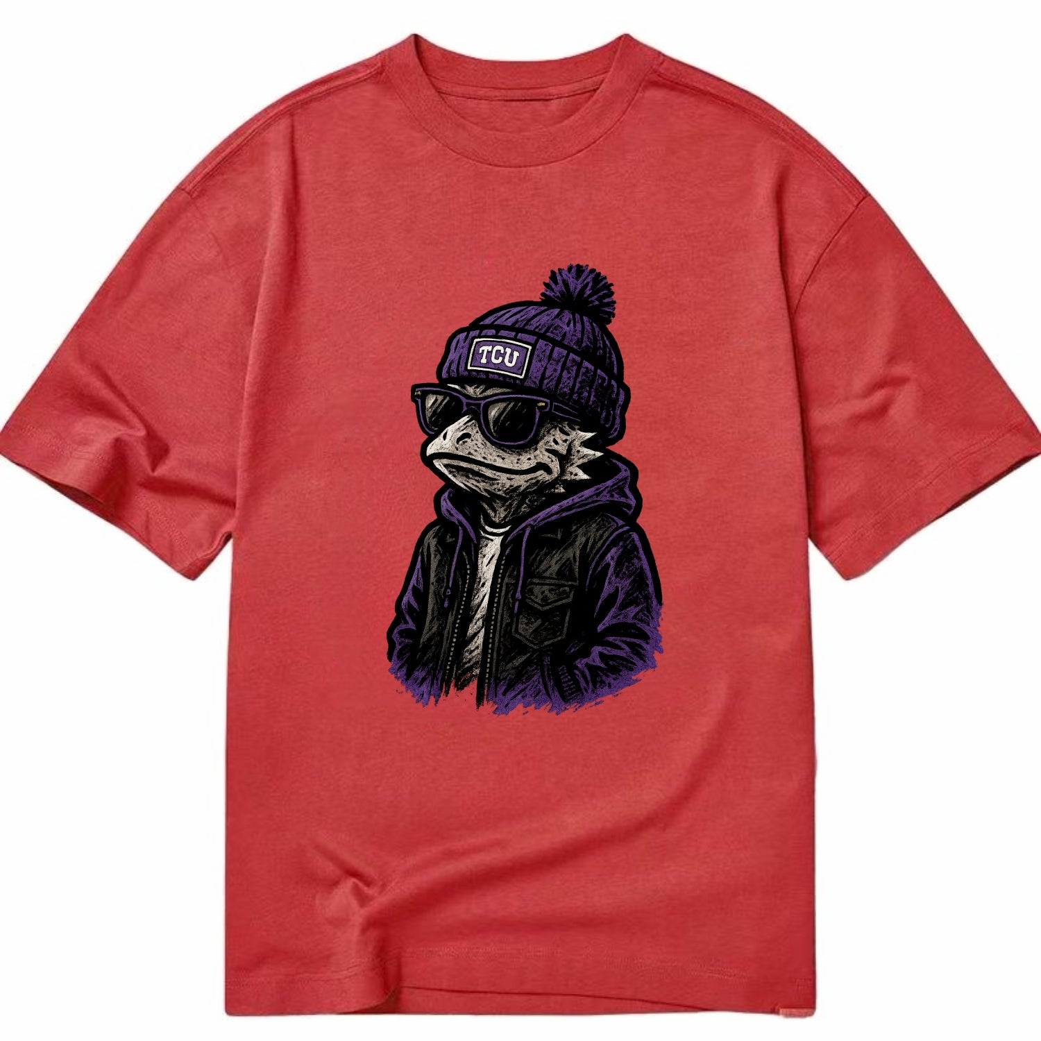 Fort Worth Frog wearing TCU beanie with horned patch - Classic T-shirt - Red
