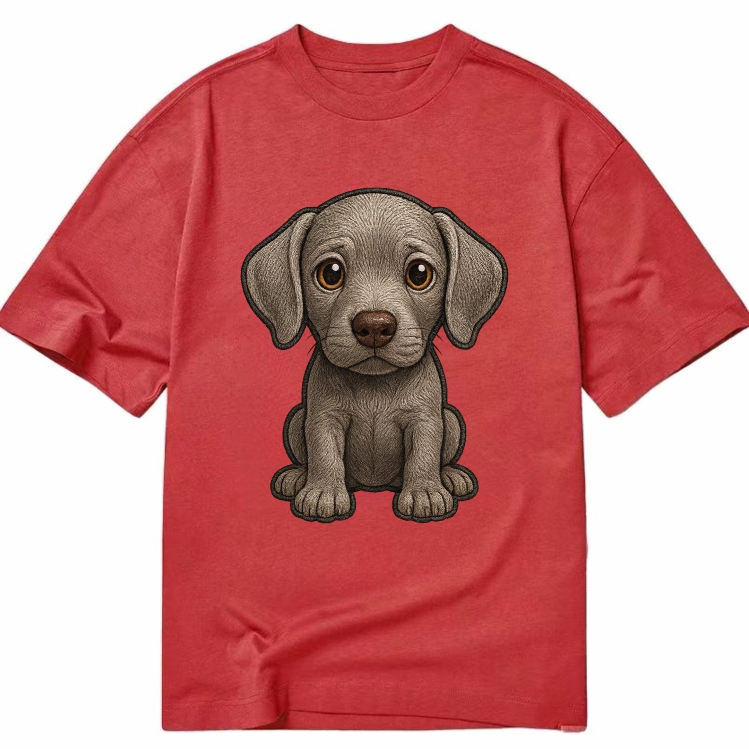 Baby Weimaraner Puppy - silver-gray coat, amber eyes, sleek body, front-facing, - Classic T-shirt - Red