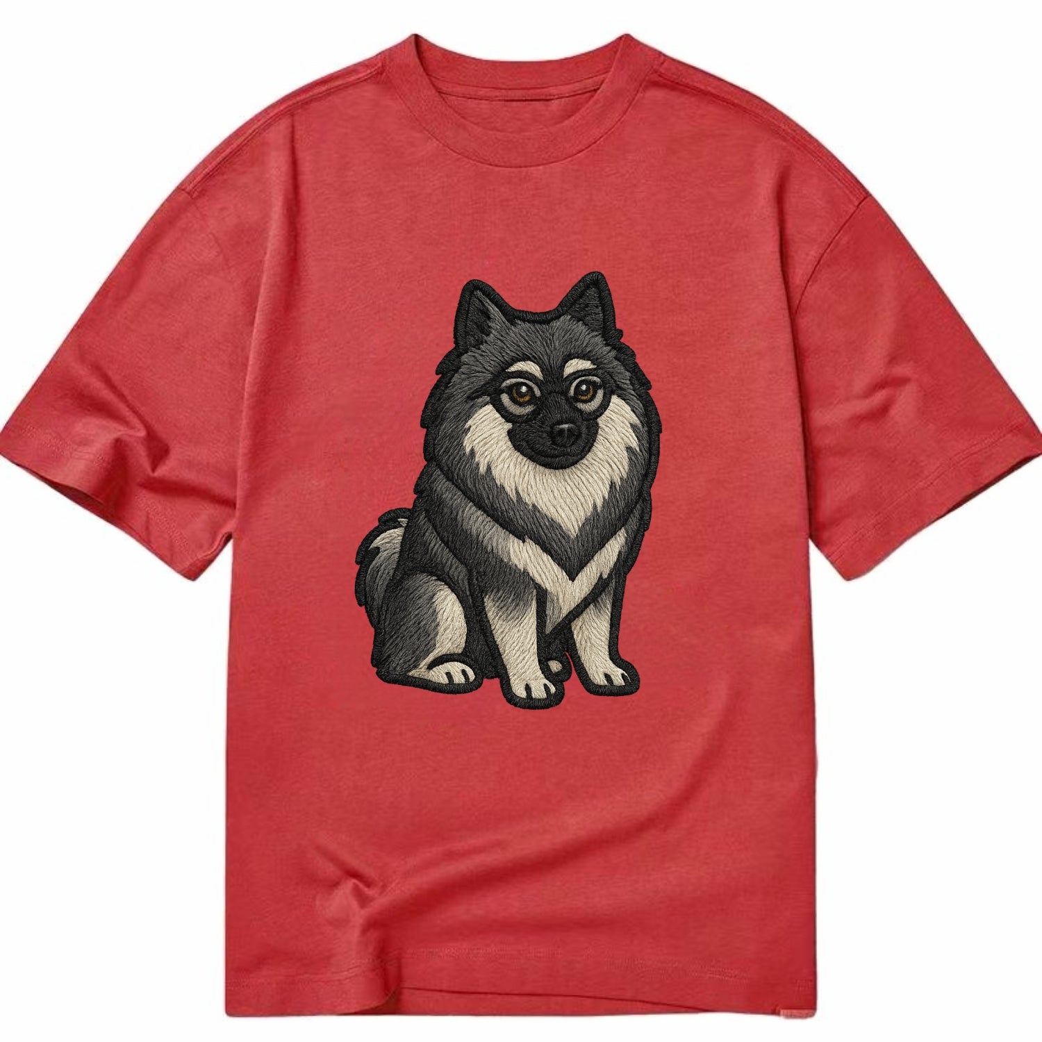 Keeshond - Gray and black spectacles embroidered design - Classic T-shirt - Red