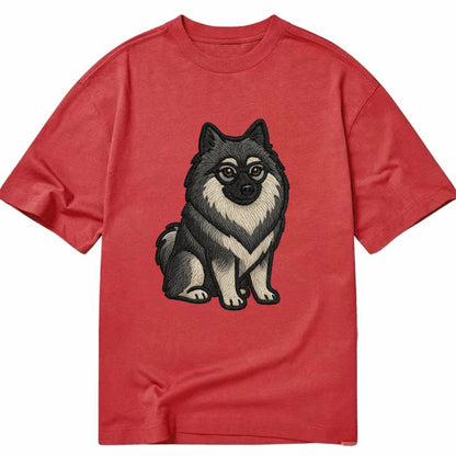 Keeshond - Gray and black spectacles embroidered design - Classic T-shirt - Red