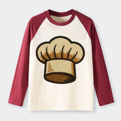 Chef Hat  - Raglan Long Sleeve T-Shirt - Red