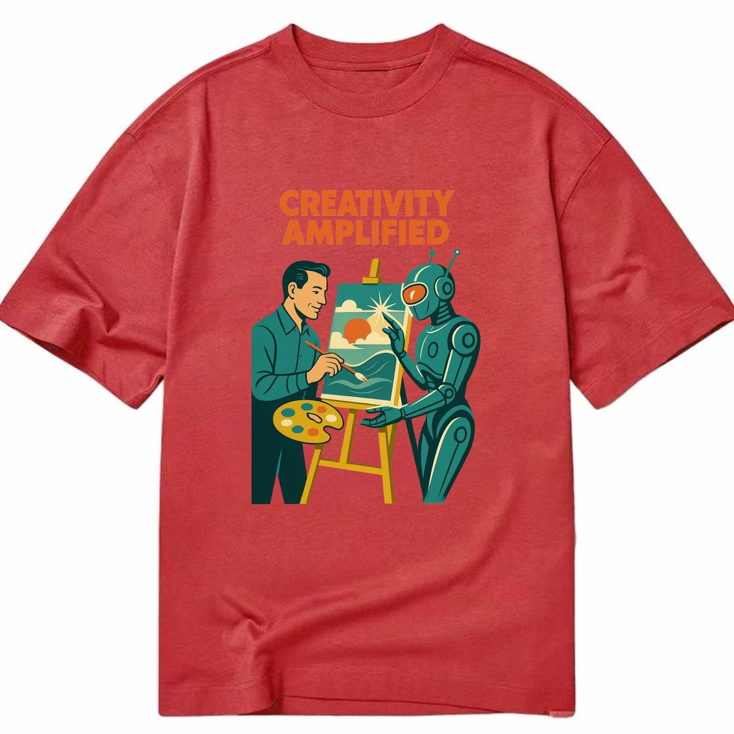 Artist and AI creating beautiful masterpiece together - "Creativity Amplified" - - Classic T-shirt - Red