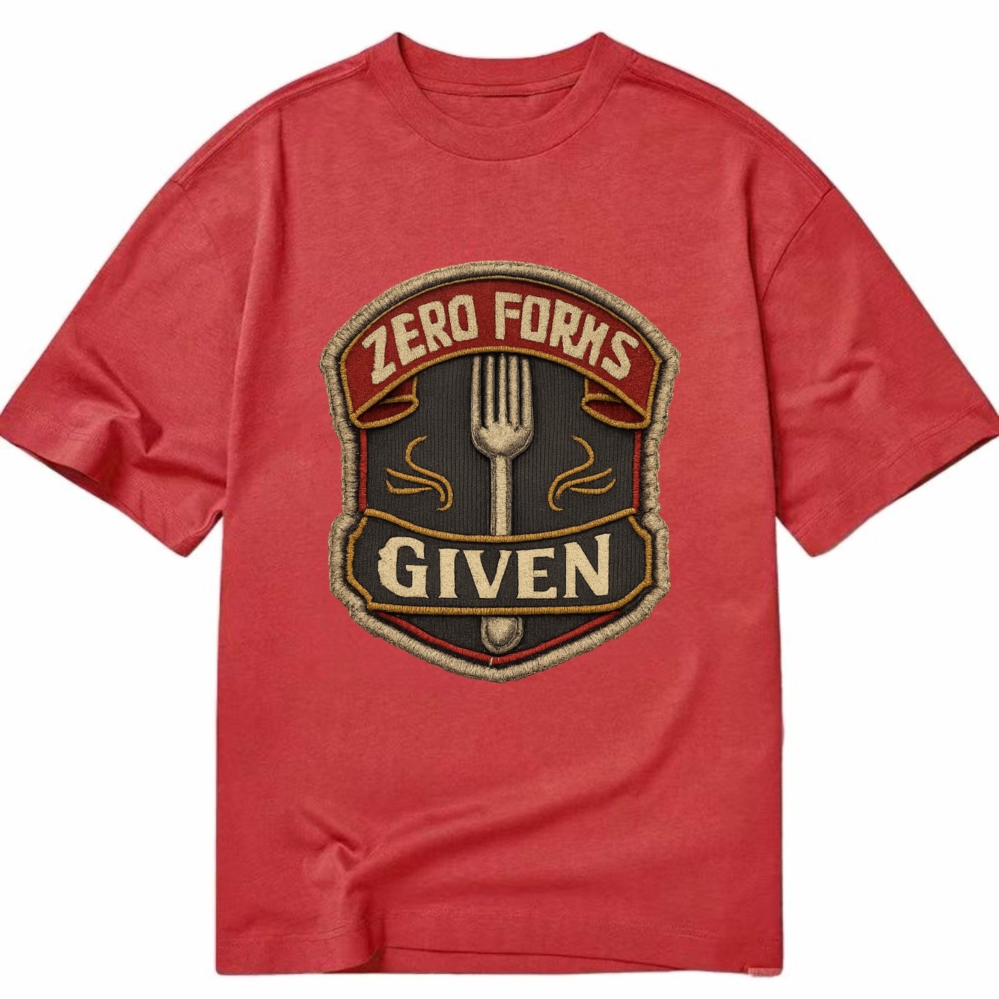 ZERO FORKS GIVEN - fork with text in silver , no cares attitude - Classic T-shirt - Red