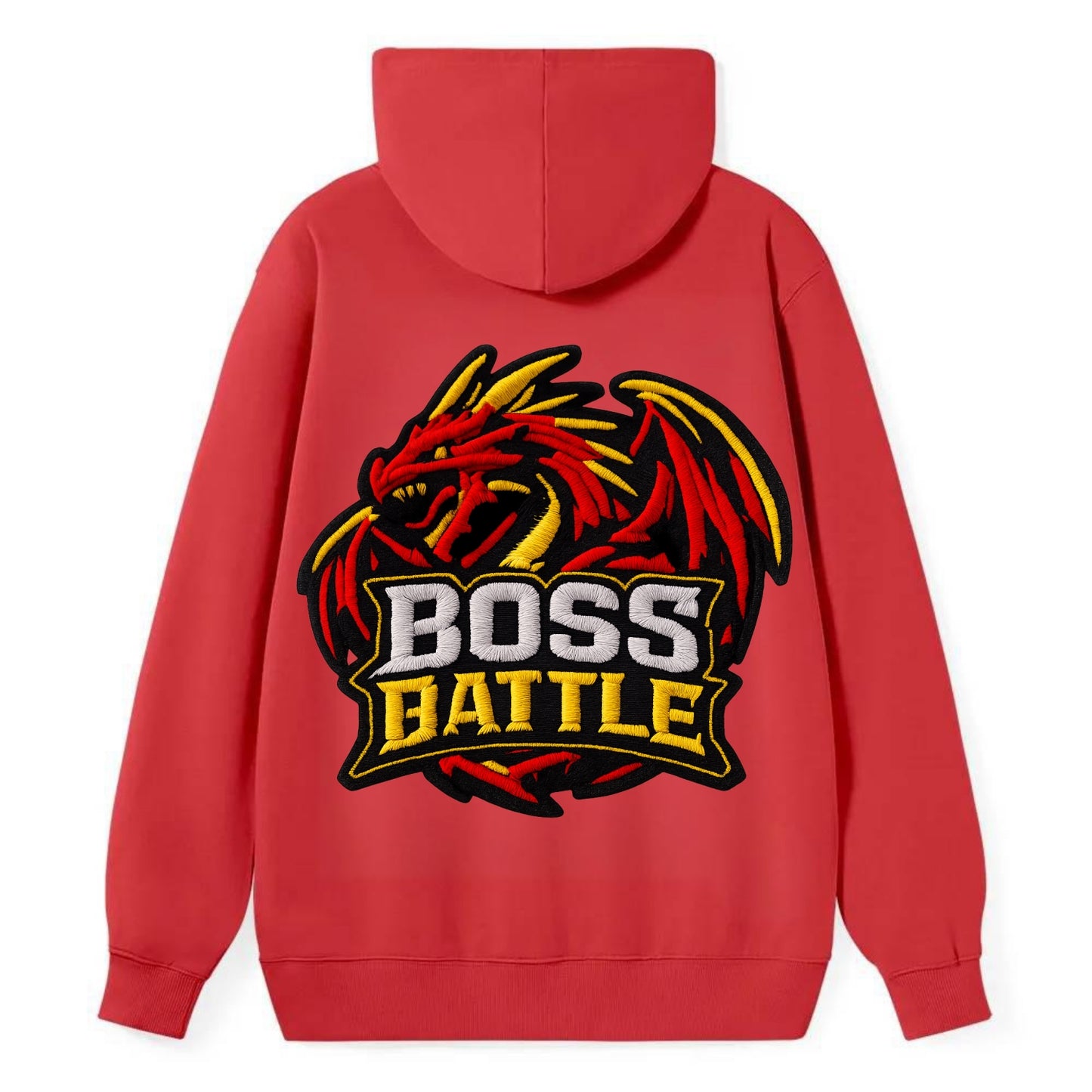 BOSS BATTLE - dragon silhouette in red and gold , raid - Classic Pullover Hoodie - Red