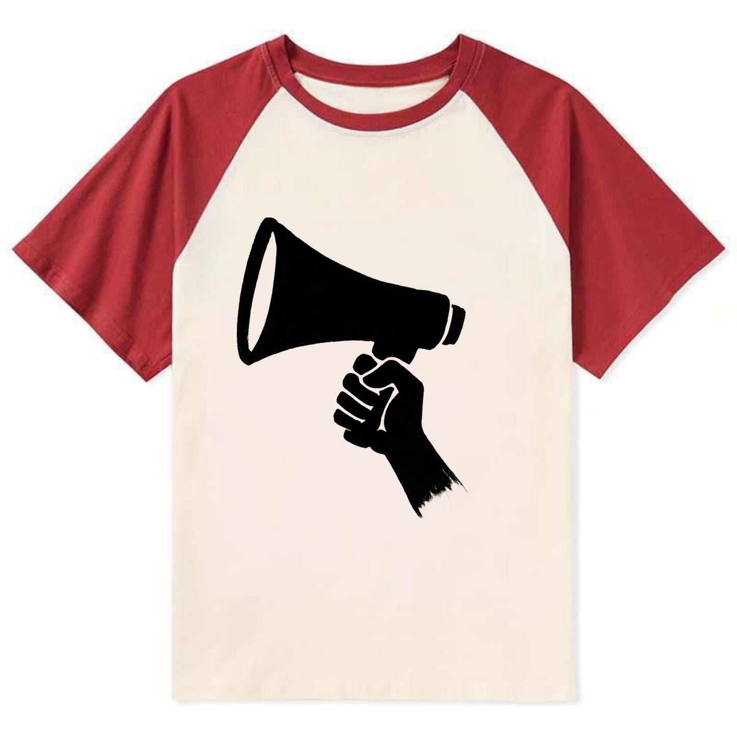 Megaphone silhouette - voice and protest ink brushwork - Contrast Raglan T-shirt - Red