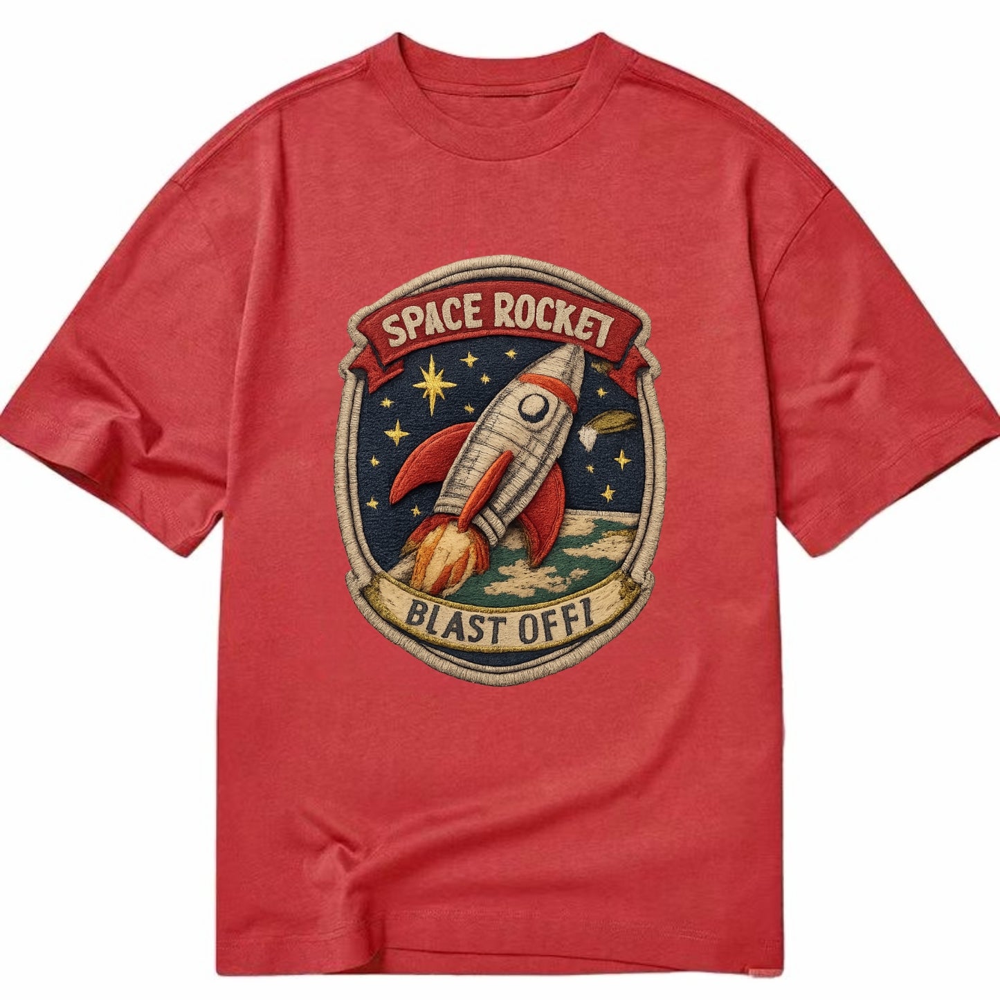 RETRO ROCKET - 1950s space rocket in silver and red , atomic age - Classic T-shirt - Red
