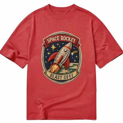 RETRO ROCKET - 1950s space rocket in silver and red , atomic age - Classic T-shirt - Red