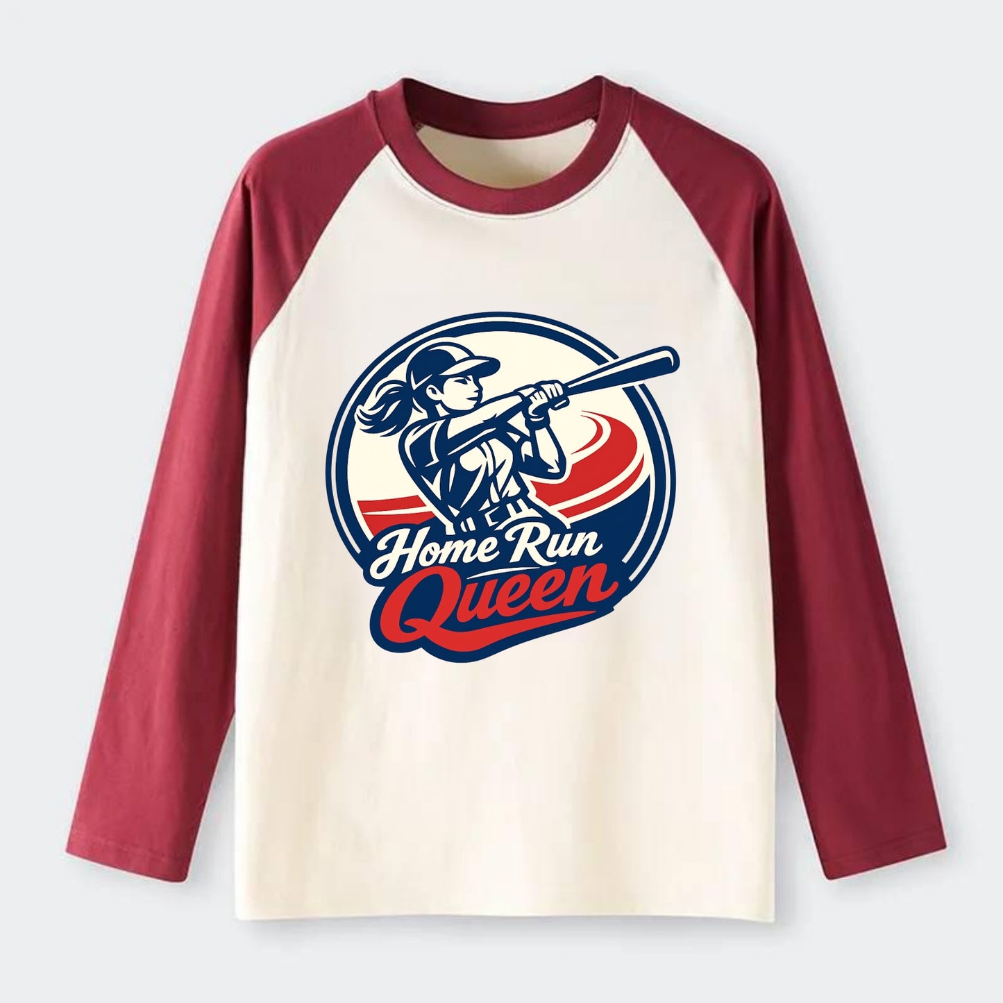 Feminine Power at Bat - Raglan Long Sleeve T-Shirt - Red