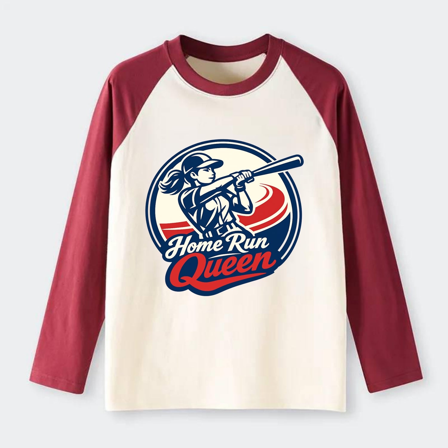 Feminine Power at Bat - Raglan Long Sleeve T-Shirt - Red