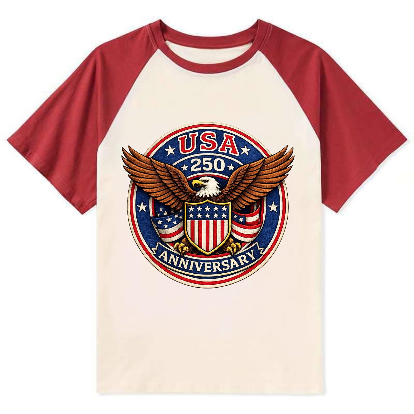 Usa 250 Anniversary Eagle Shield Emblem - Contrast Raglan T-shirt - Red