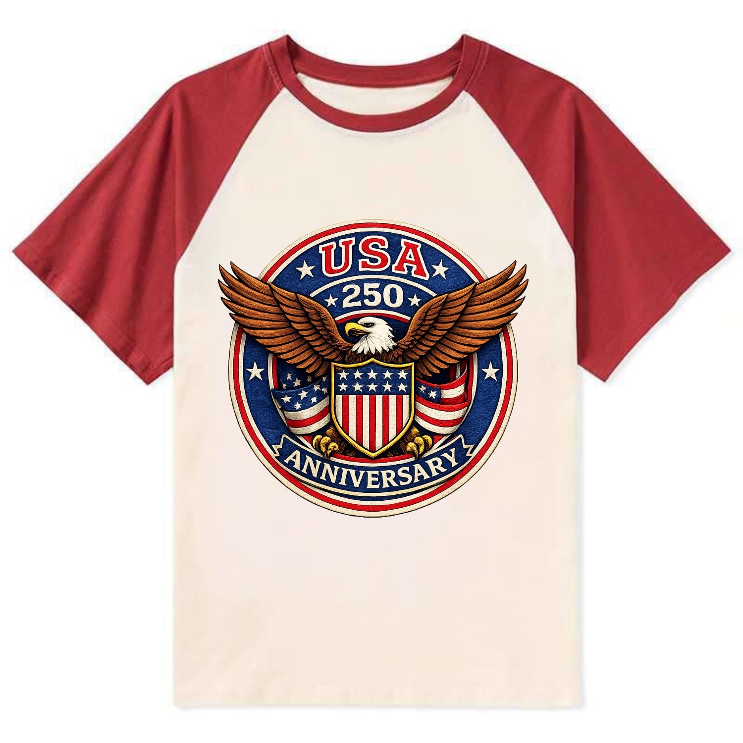Usa 250 Anniversary Eagle Shield Emblem - Contrast Raglan T-shirt - Red