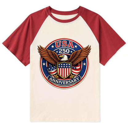 Usa 250 Anniversary Eagle Shield Emblem - Contrast Raglan T-shirt - Red