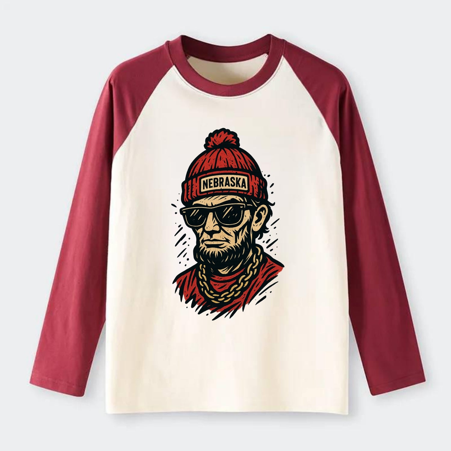 Lincoln Cornhusker wearing Nebraska bean - Raglan Long Sleeve T-Shirt - Red