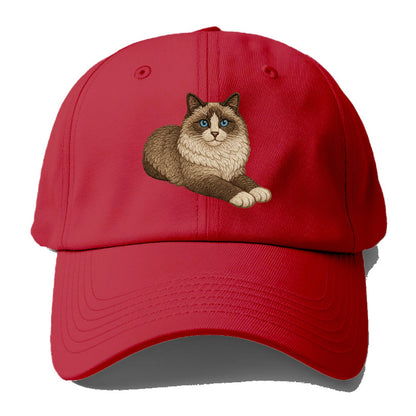 Ragdoll  relaxed lying down with head up Baseball Cap - Red