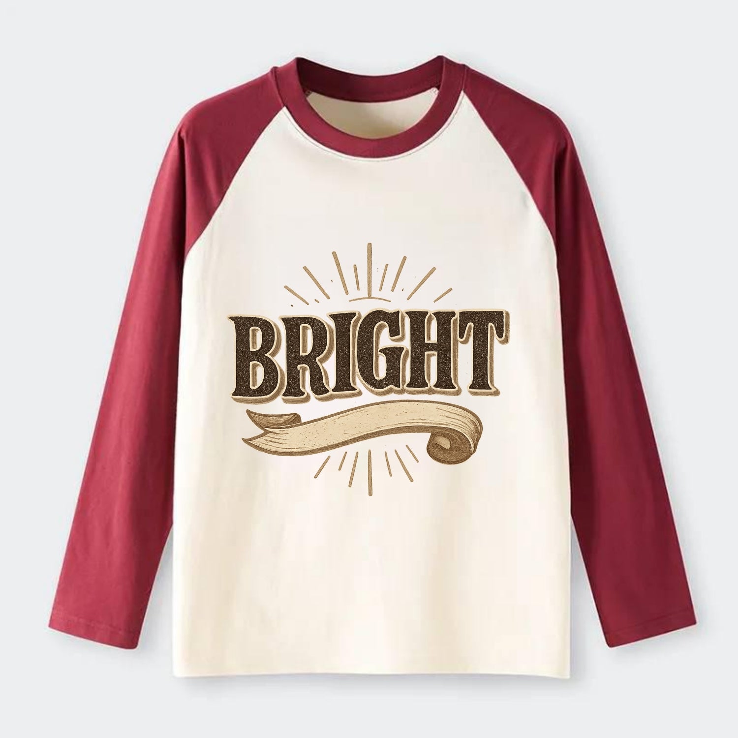 Bold typography design - "BRIGHT" - intelligent, shining - Raglan Long Sleeve T-Shirt - Red