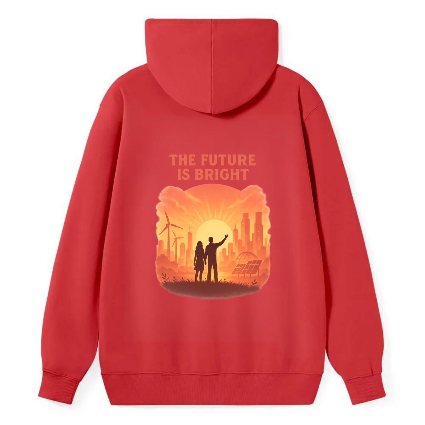 Sunrise over thriving sustainable city - "The Future is Bright" - - Classic Pullover Hoodie - Red
