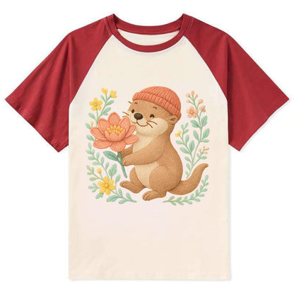 Peach Otter - Contrast Raglan T-shirt - Red