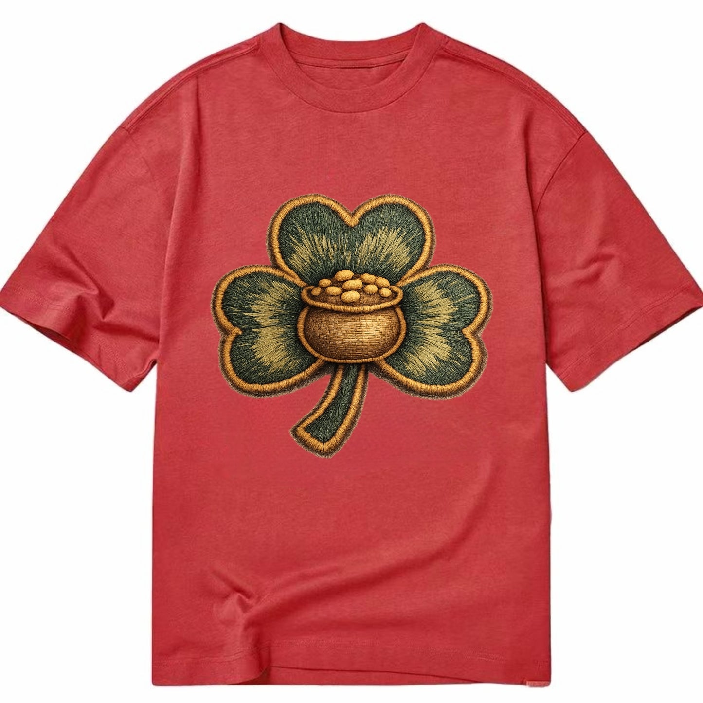 ST PATRICKS CLOVER - lucky clover with gold in green and gold , Irish luck - Classic T-shirt - Red