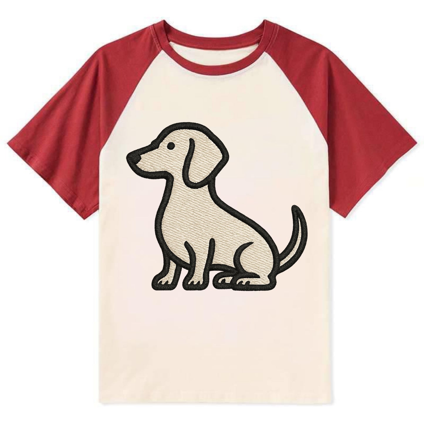 Dachshund - Long body profile view - Con Contrast Raglan T-shirt - Red