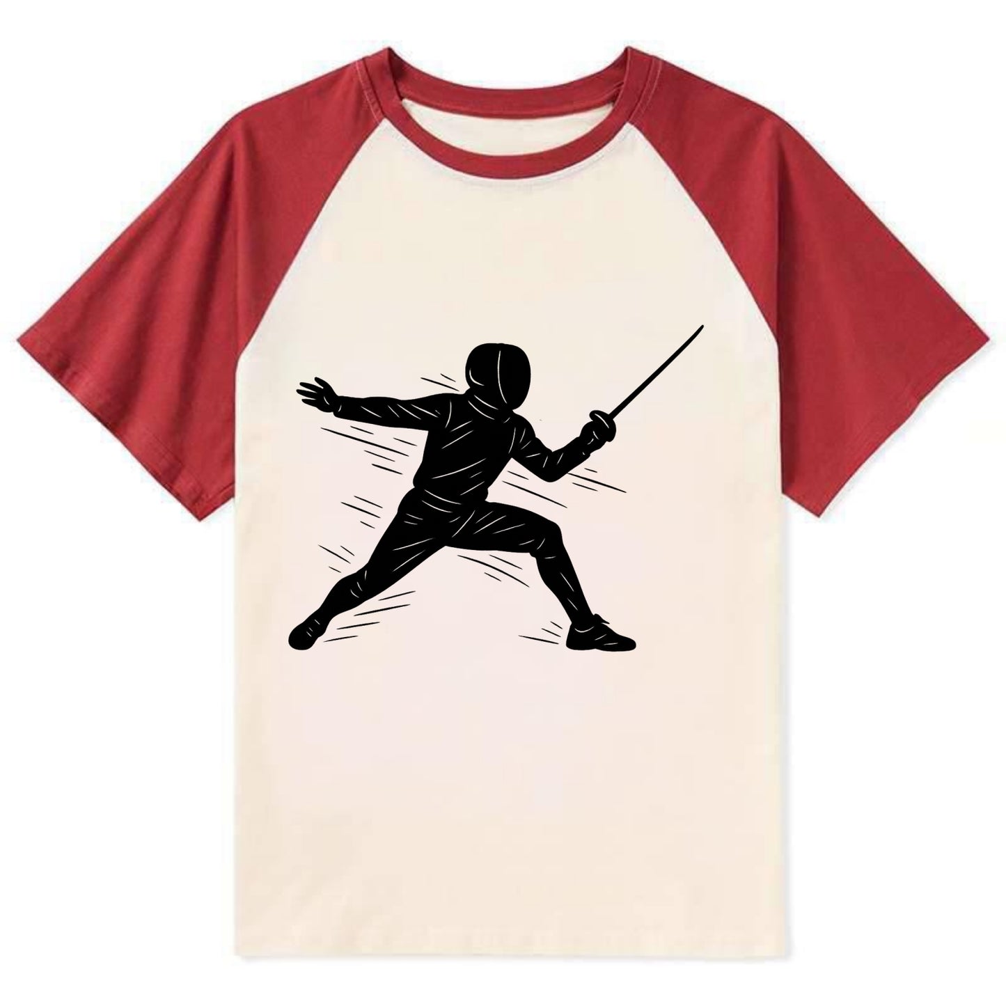 Fencer lunging attack position - Contrast Raglan T-shirt - Red