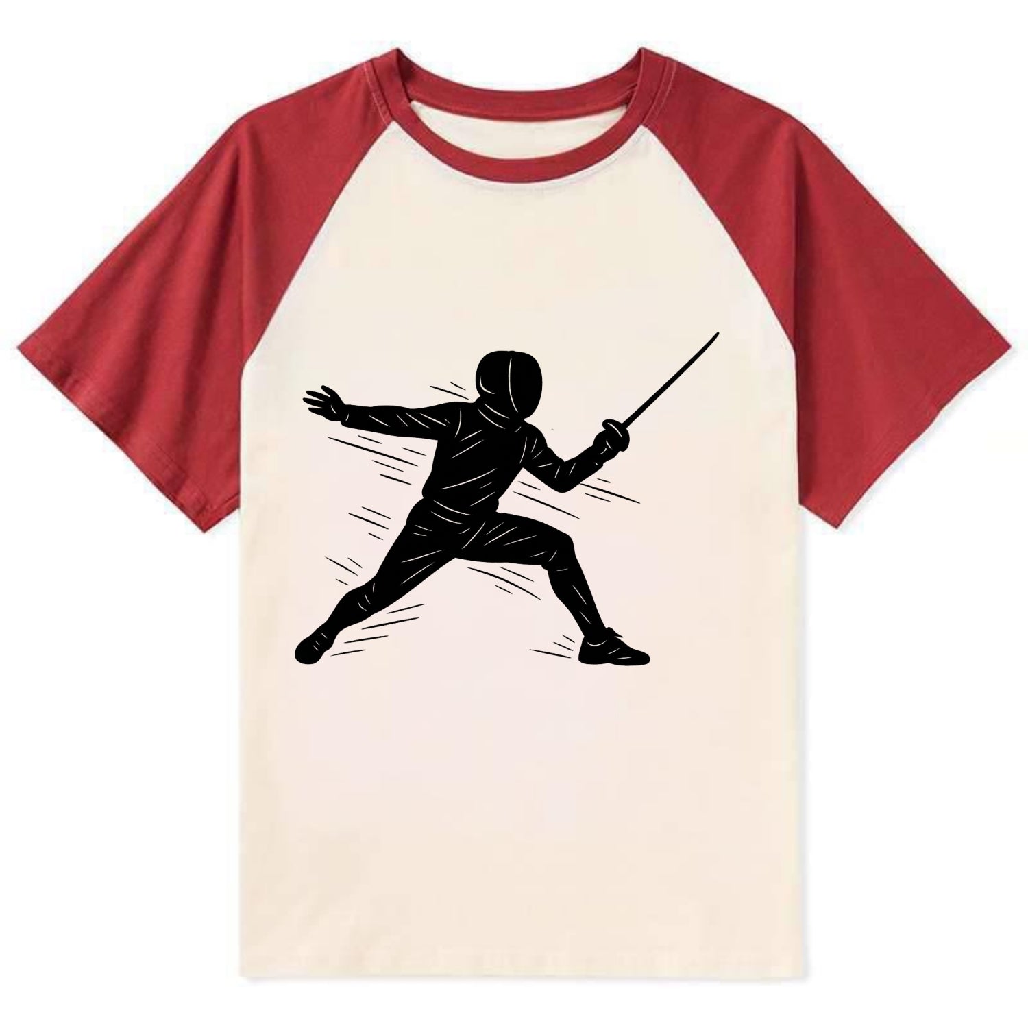 Fencer lunging attack position - Contrast Raglan T-shirt - Red