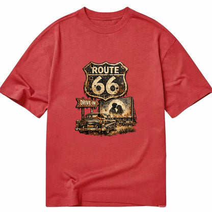 DRIVE-IN | Classic car at drive-in theater | Movie night romance | Americana - Classic T-shirt - Red