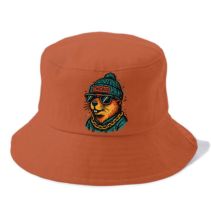 Illinois Prairie Dog wearing Chicago beanie with pom pom and wayfarer sunglasses - Bucket Hat - Red