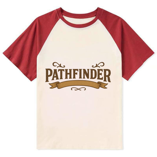 Bold typography design - "PATHFINDER" - finding the way, leading others - Contrast Raglan T-shirt - Red