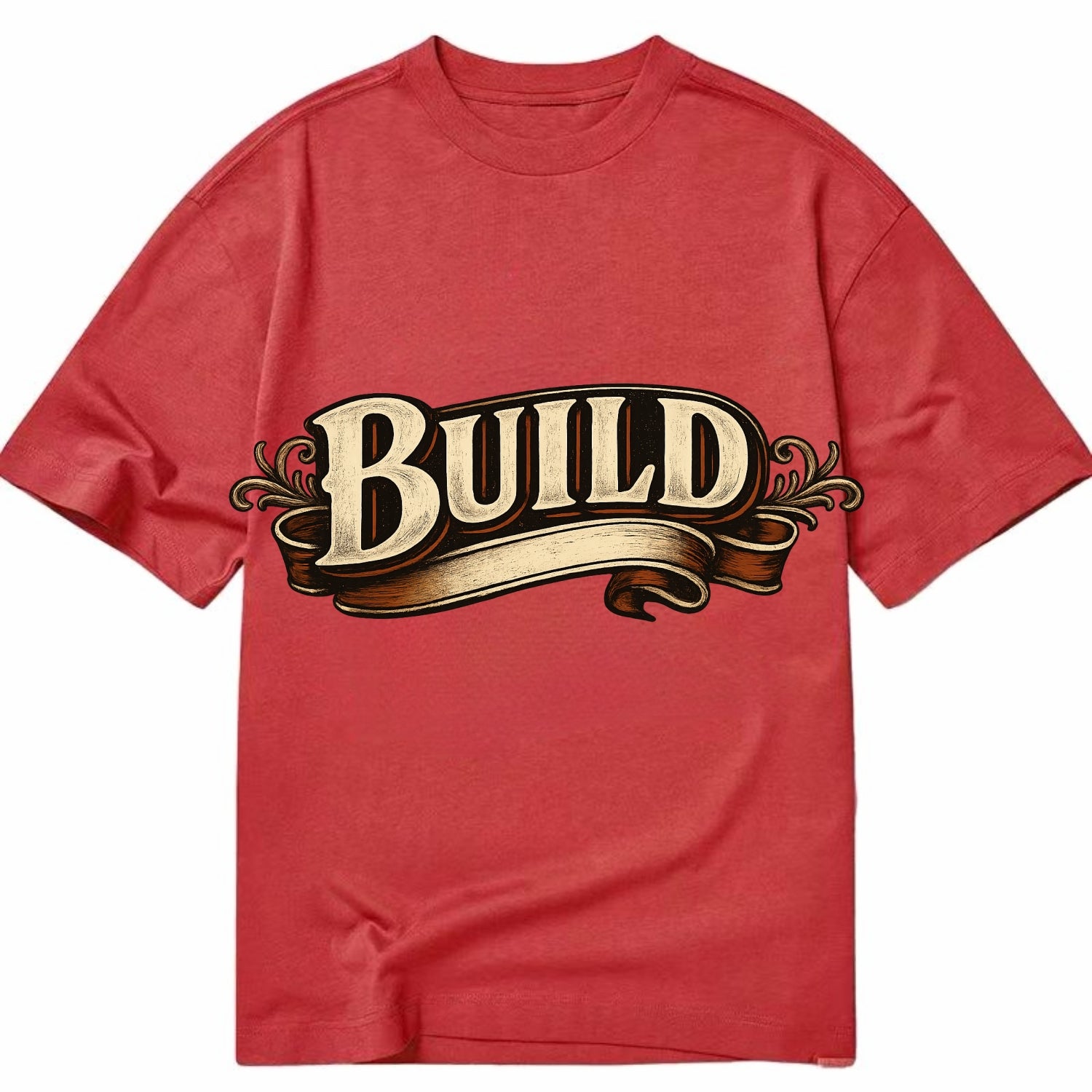 Bold typography design - "BUILD" - constructing, making real - Classic T-shirt - Red