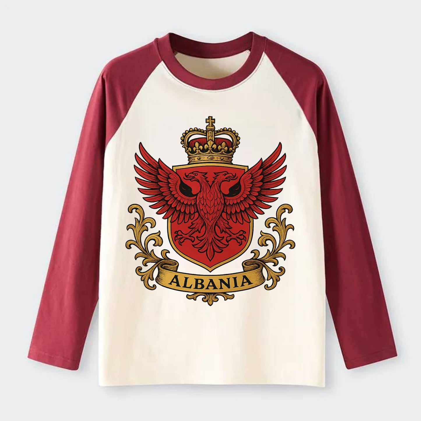 Albania Heritage Badge - Raglan Long Sleeve T-Shirt - Red