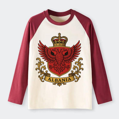 Albania Heritage Badge - Raglan Long Sleeve T-Shirt - Red