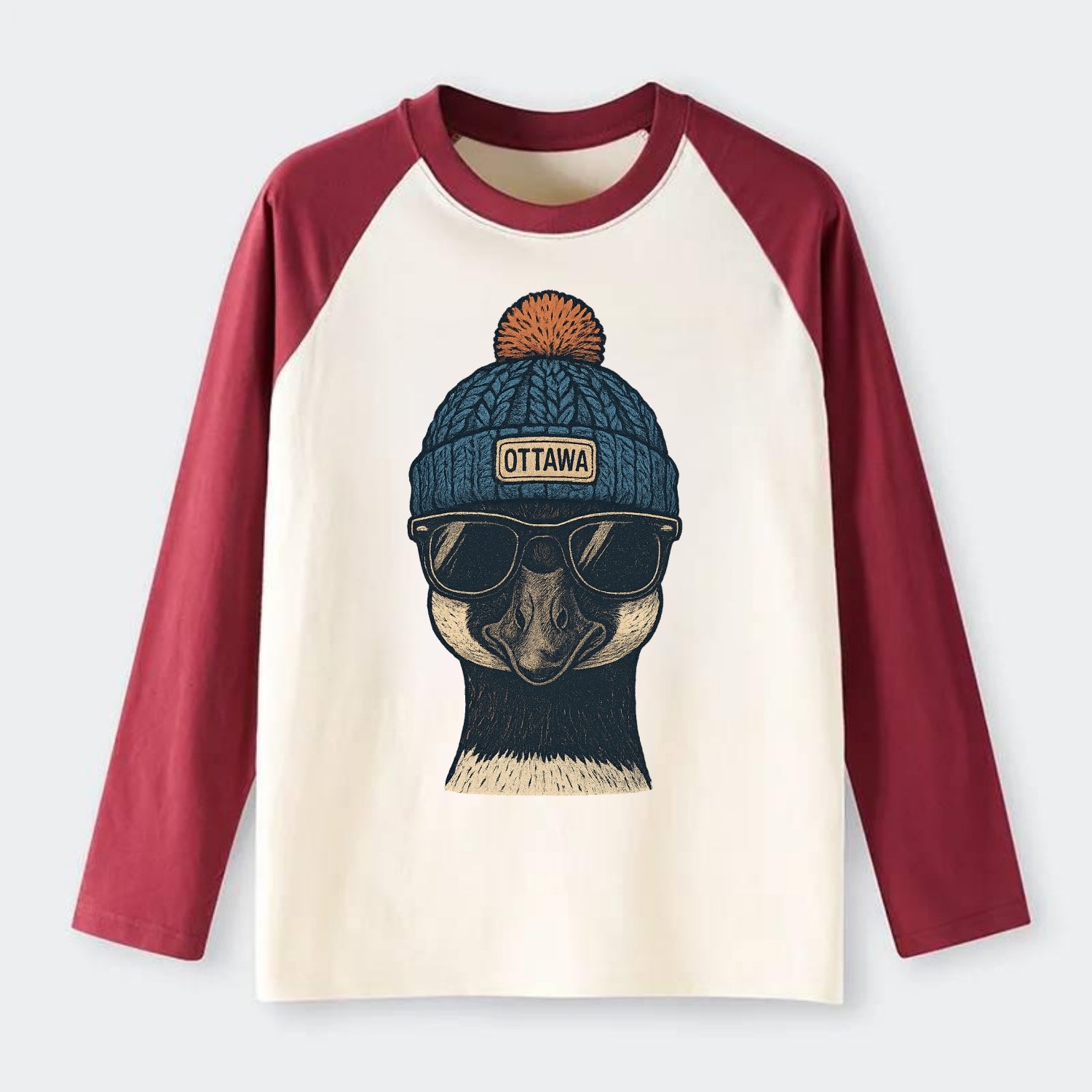Ottawa Canadian Goose wearing Ottawa bea - Raglan Long Sleeve T-Shirt - Red