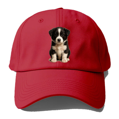 Baby Border Collie Puppy - black and white, intense smart eyes, athletic build, - Baseball Cap - Red