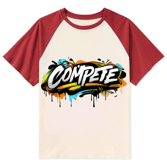 Bold typography design - "COMPETE" - competitive spirit, love the game - Contrast Raglan T-shirt - Red