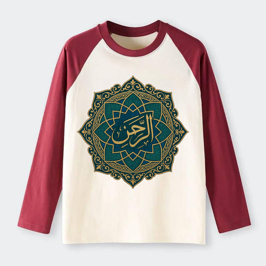 Ar-Rahman Geometric - Raglan Long Sleeve T-Shirt - Red
