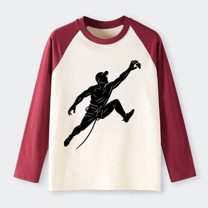 Rock wall climber reaching hold - Raglan Long Sleeve T-Shirt - Red