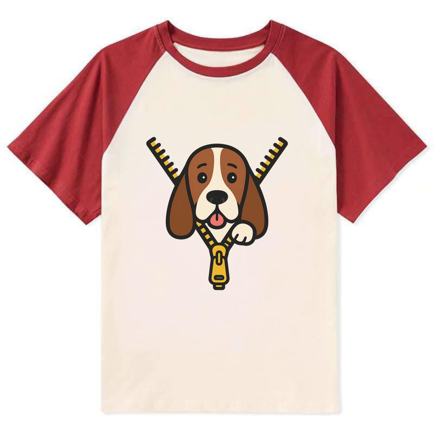 Basset Hound - Contrast Raglan T-shirt - Red