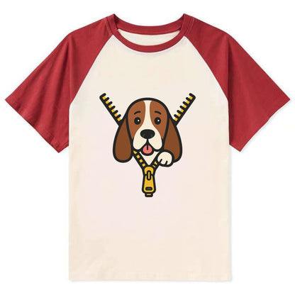 Basset Hound - Contrast Raglan T-shirt - Red
