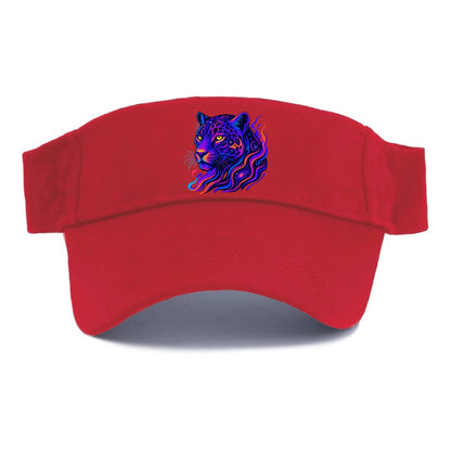 Powerful jaguar with rosettes containing miniature galaxies, cosmic purple and orange - Visor - Red