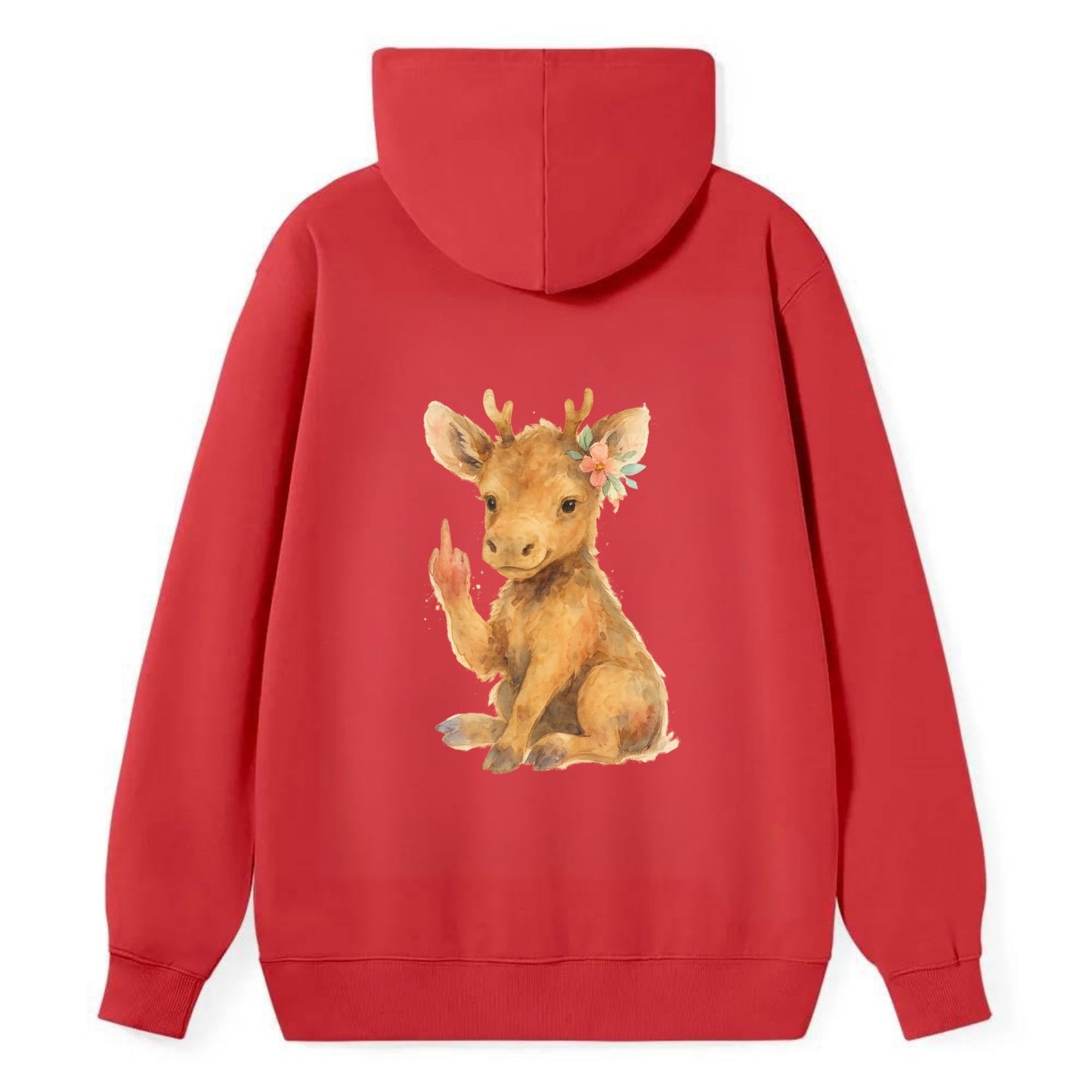 baby moose with adorable tiny antlers, one hoof raised in attitude - Classic Pullover Hoodie - Red